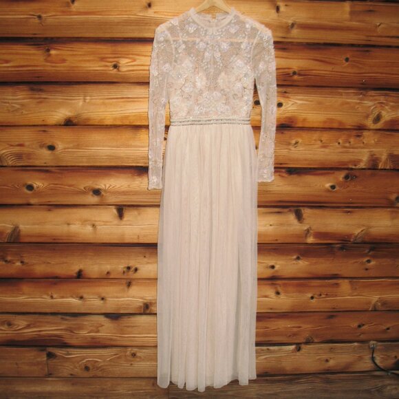 MAC DUGGAL 9132 Womens Embellished Illusion High Neck Long Sleeve Gown Dress - Picture 4 of 12